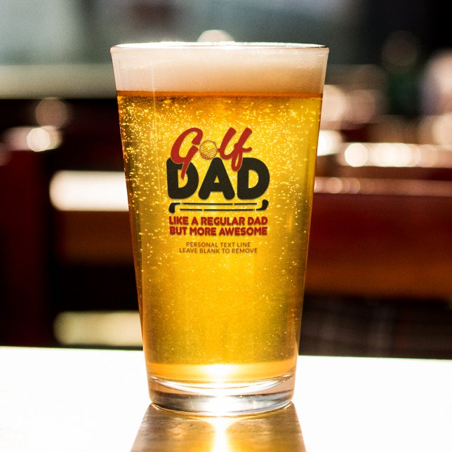 Trendy Cool "GOLF DAD" Red Typography Pint Glass (Creator Uploaded)