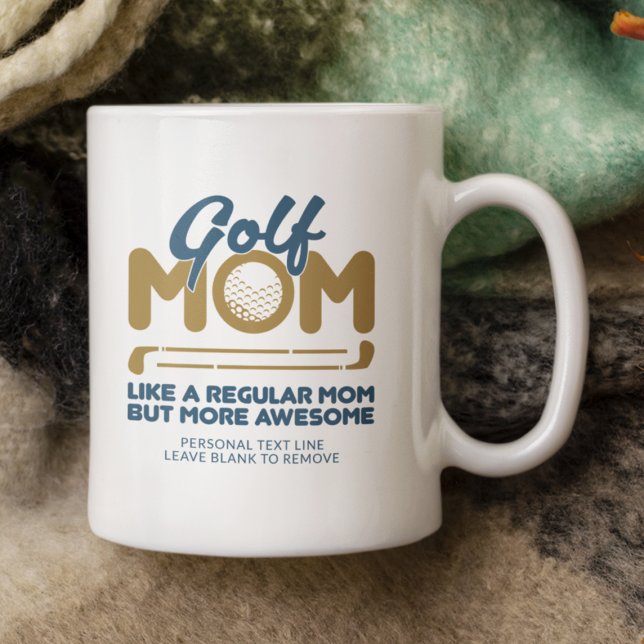Trendy Cool "GOLF MOM" Blue Typography Pint Coffee Mug (Creator Uploaded)
