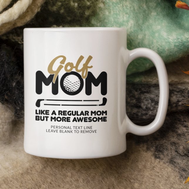Trendy Cool "GOLF MOM" Gold Typography Pint Coffee Mug (Creator Uploaded)