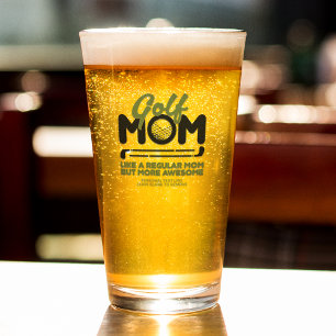 Trendy Cool "GOLF MOM" Green Typography Pint Glass