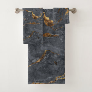Trendy Cool Grey Gold Marble Pattern Bath Towel Set