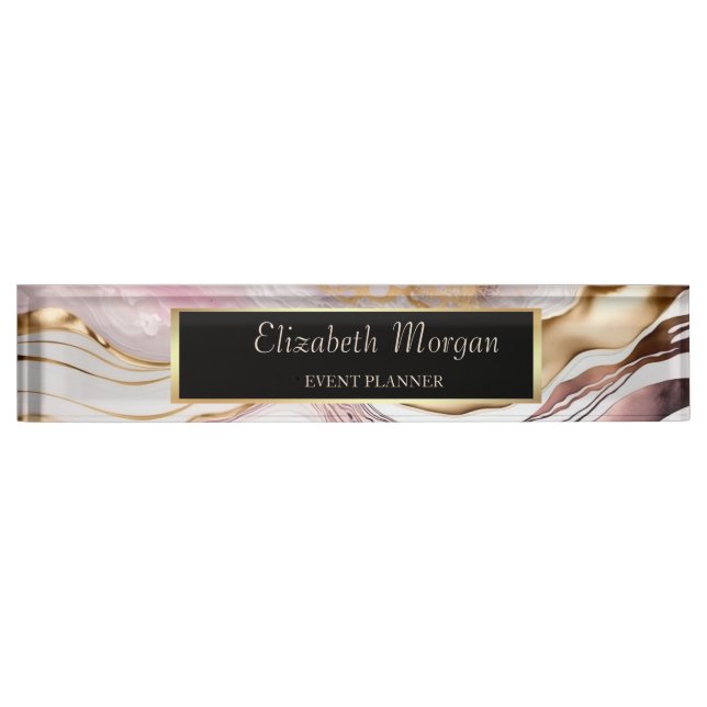 Trendy Cool Pink Gold Marble  Nameplate (Front)