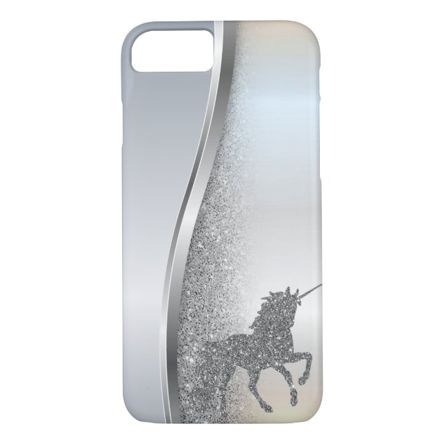 Trendy Cool Silver Glitter Unicorn - Personalized Case-Mate iPhone Case (Back)