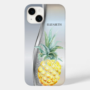 Trendy Cool Silver  Glitter Watercolor Pineapple  Case-Mate iPhone 14 Case