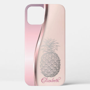Trendy Cool Silver Pineapple - Personalized iPhone 12 Case