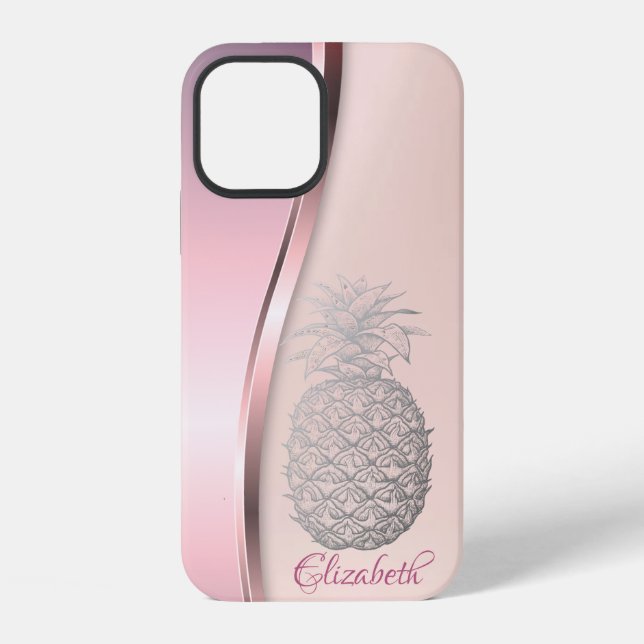 Trendy Cool Silver Pineapple - Personalized iPhone Case (Back)