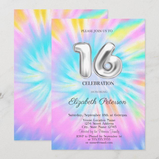 Trendy Cool Tie Dye Sweet 16  Invitation (Front/Back)