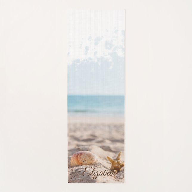 Trendy Cool Tropical Beach, Sand Seashells Yoga Mat (Front)
