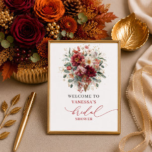 Trendy copper boho autumn bridal shower welcome poster