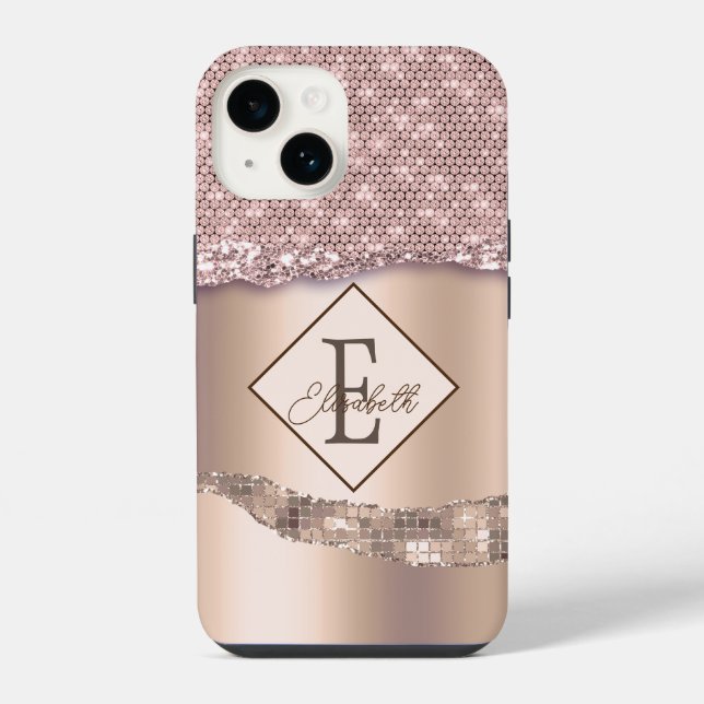 Trendy Copper Diamonds Monogram iPhone Case (Back)