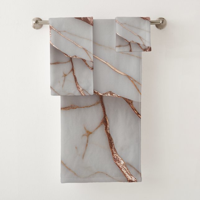 Trendy Copper Glitter Marble Bath Towel Set (Insitu)