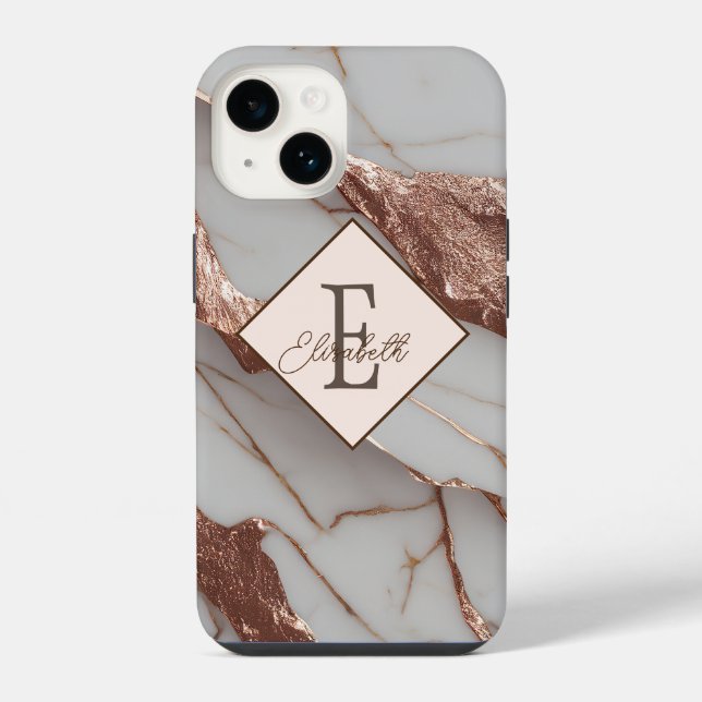Trendy Copper Glitter Marble iPhone Case (Back)