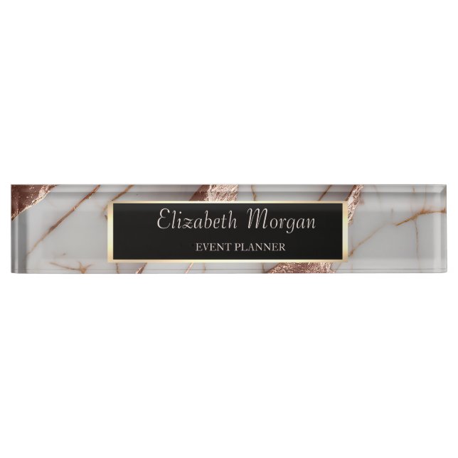 Trendy Copper Glitter Marble Nameplate (Front)