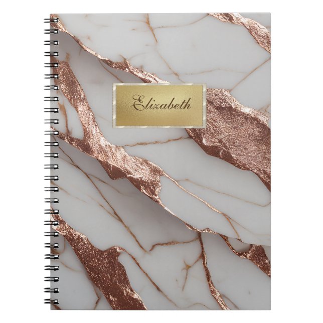 Trendy Copper Glitter Marble Notebook (Front)