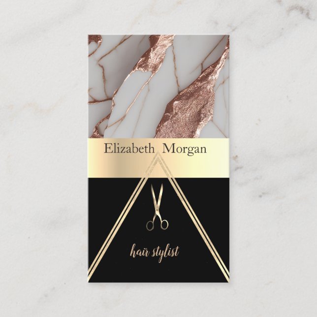 Trendy Copper Glitter Marble Scissors Business Card (Front)
