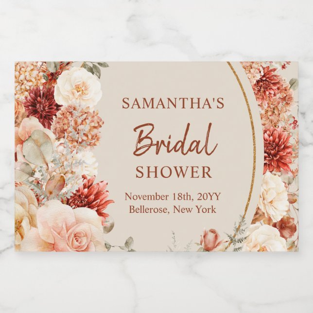 Trendy copper hydrangea and roses autumn  liquor bottle label (Single Label)