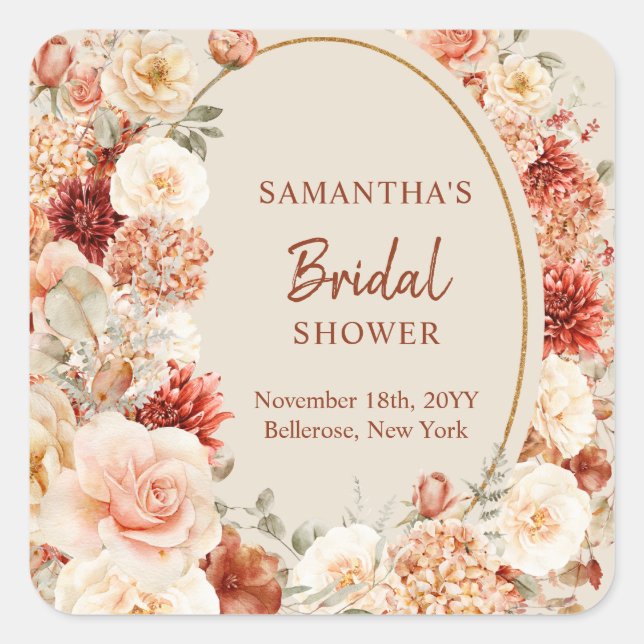 Trendy copper hydrangea and roses autumn sticker (Front)