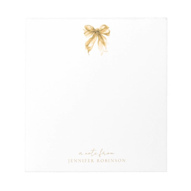 Trendy Coquette Bow Gold w/ Name Notepad (Front)