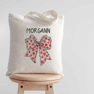 Trendy Coquette Bow Red Hearts Tote Bag