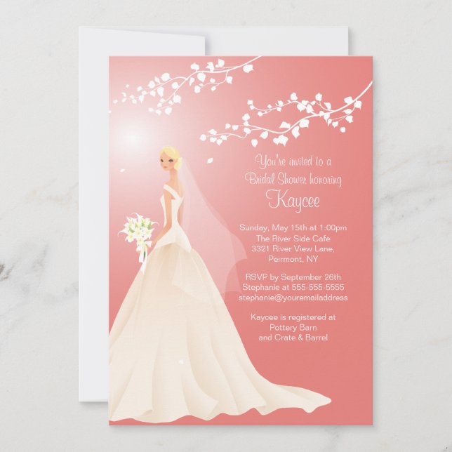 Trendy Coral BLONDE  Bride Bridal Shower Invite (Front)