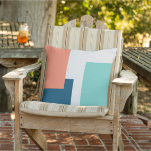 Trendy Coral Blue Green Grey Colour Block Pattern Outdoor Pillow