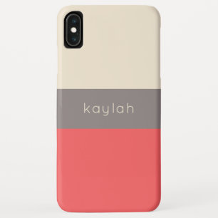 Trendy Coral Colour Block Pattern with Name iPhone XS Max Case