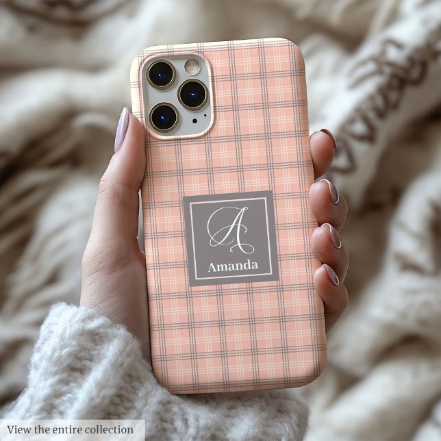 Trendy Coral Grey iPhone Case Clear Monogram Gift (Trendy Coral Grey iPhone Case Clear Monogram Gift)