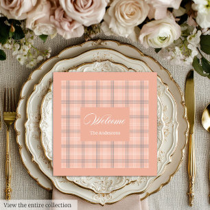 Trendy Coral Napkins Personalized Plaid Table Set