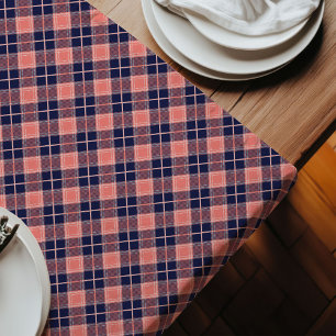 Trendy Coral Navy Bold Plaid for Entertaining Long Table Runner