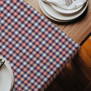 Trendy Coral Navy Sleek Tartan for Everyday Dining Long Table Runner
