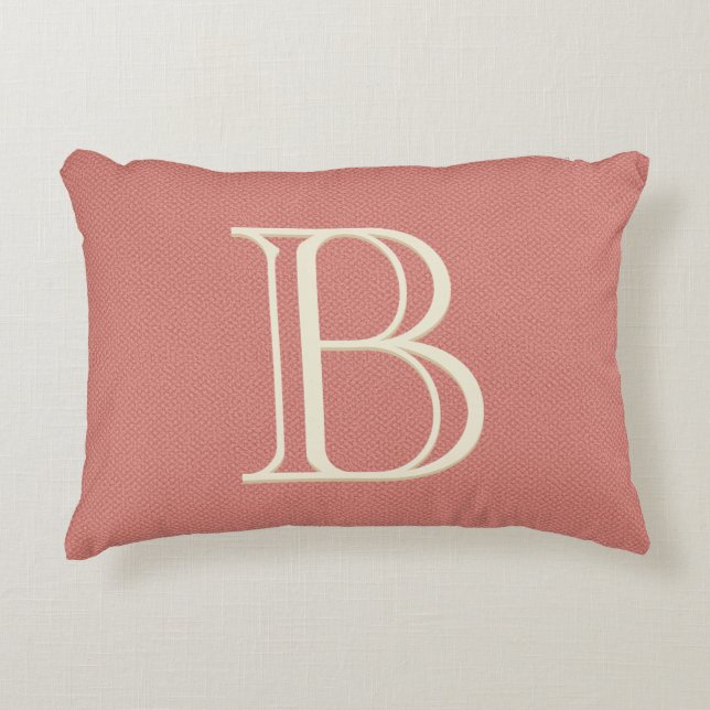 Trendy Coral Personalized Monogrammed Decorative Accent Pillow (Front)
