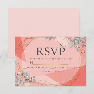 Trendy Coral Wedding RSVP Floral Gold Frame Invitation