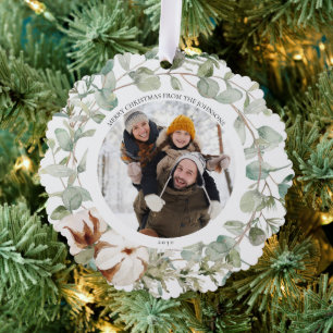 Trendy Cotton Winter Merry Christmas Photo Wreath Ornament Card