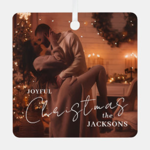 Trendy Couple Christmas Photo Metal Ornament 