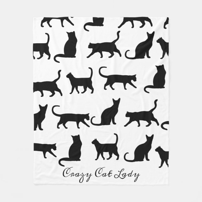 Trendy Crazy Cat Lady Black Cat Silhouettes Fleece Blanket (Front)
