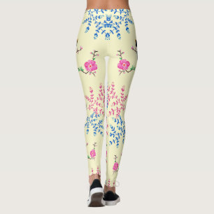 Trendy Cream Floral Flowers Nature Birds  Leggings