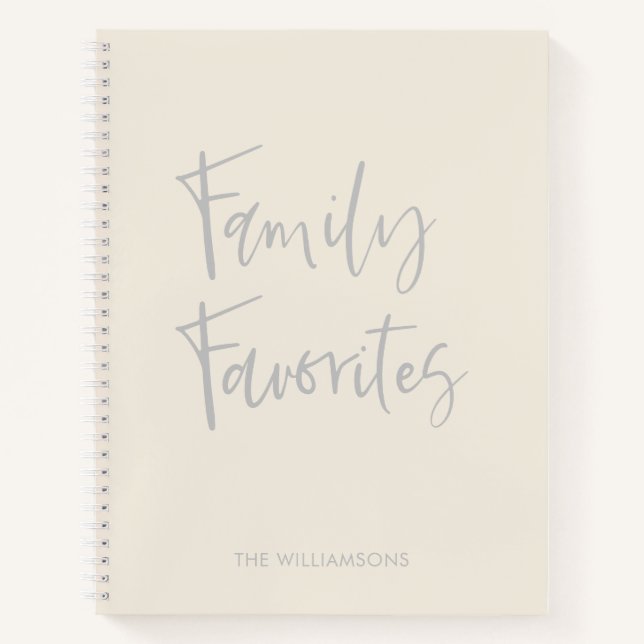 Trendy Cream White Script Cooking Family Recipe Notebook (Front)