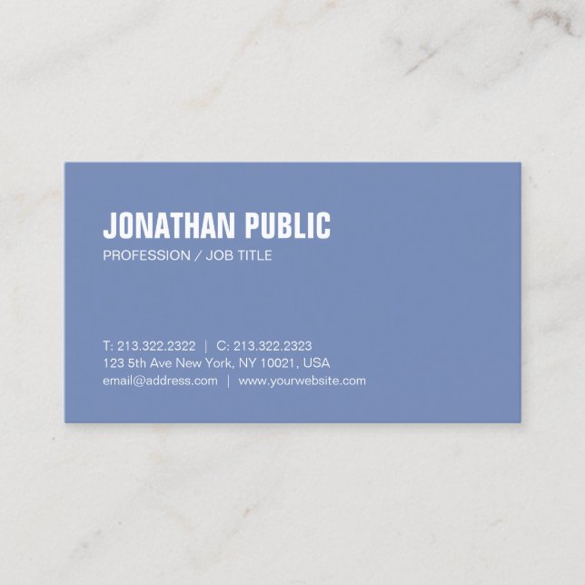 Trendy Creative Simple Design Blue Plain Luxury Business Card (Front)