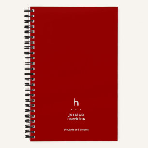 Trendy Crimson Red Modern Monogram Notebook