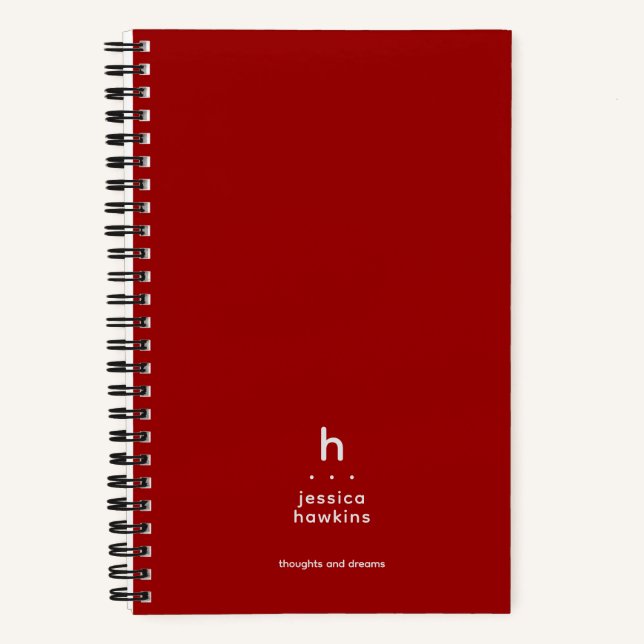 Trendy Crimson Red Modern Monogram Notebook (Front)