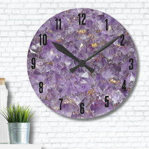 Trendy Crystals Gemstone Geode Purple Amethyst Round Clock