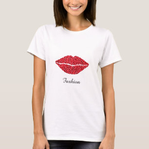 Trendy currant fruit lips & calligraphy T-Shirt