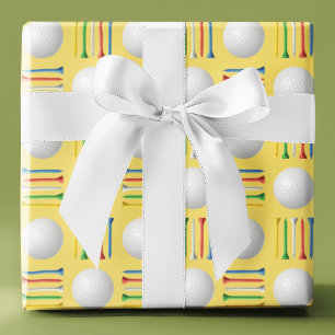 Trendy Custard Yellow Golf Ball and Tee Gift Wrapping Paper