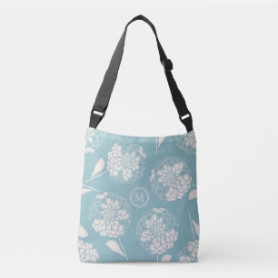Trendy custom dusty blue dahlia block print crossbody bag