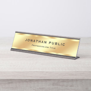 Trendy Custom Elegant Template Glamourous Gold Desk Name Plate
