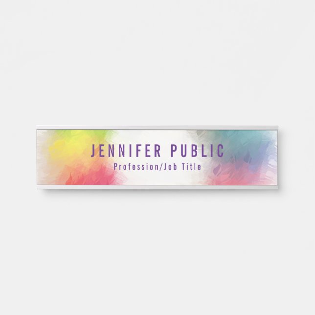 Trendy Custom Modern Elegant Rainbow Colours Door Sign (Front)