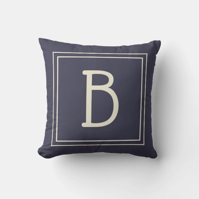 Trendy Custom Monogrammed Initial Chic Blue Tan  Throw Pillow (Front)