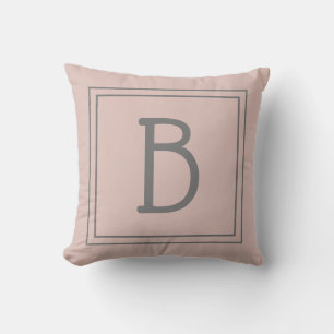Trendy Custom Monogrammed Initial Chic Pink Grey Throw Pillow