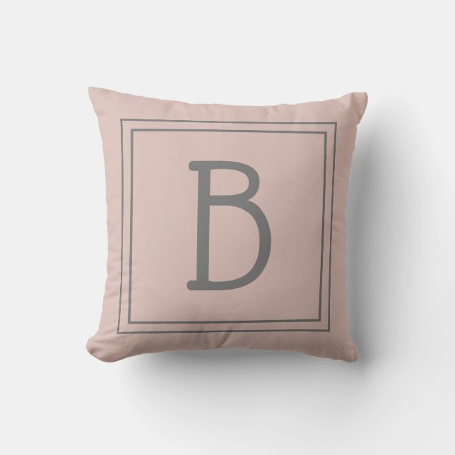 Trendy Custom Monogrammed Initial Chic Pink Grey Throw Pillow (Front)