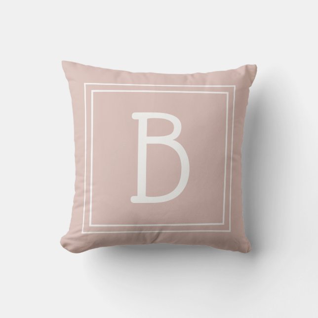Trendy Custom Monogrammed Initial Chic Pink White Throw Pillow (Front)